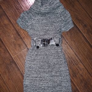 Tiana B. Black and White Knit Sweater Cowlneck Dress With Buckle